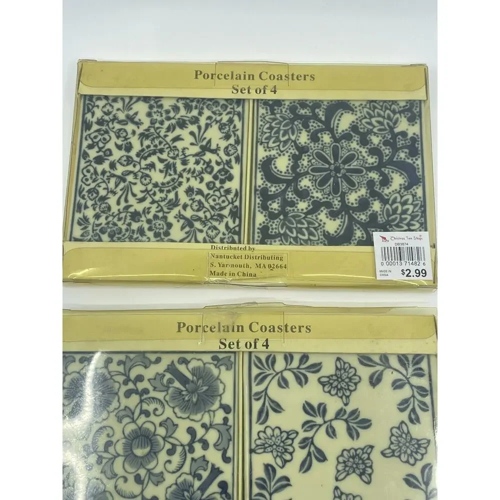 NEW porcelain Coasters Nantucket blue white square 4x4